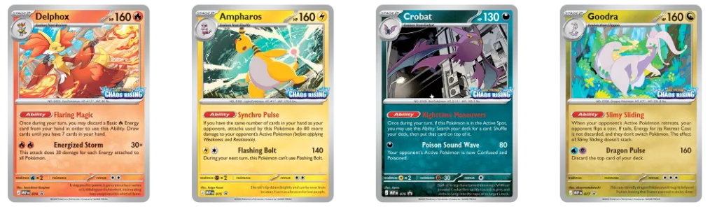Delphox, Ampharos, Crobat and Goodra prerelease promo cards