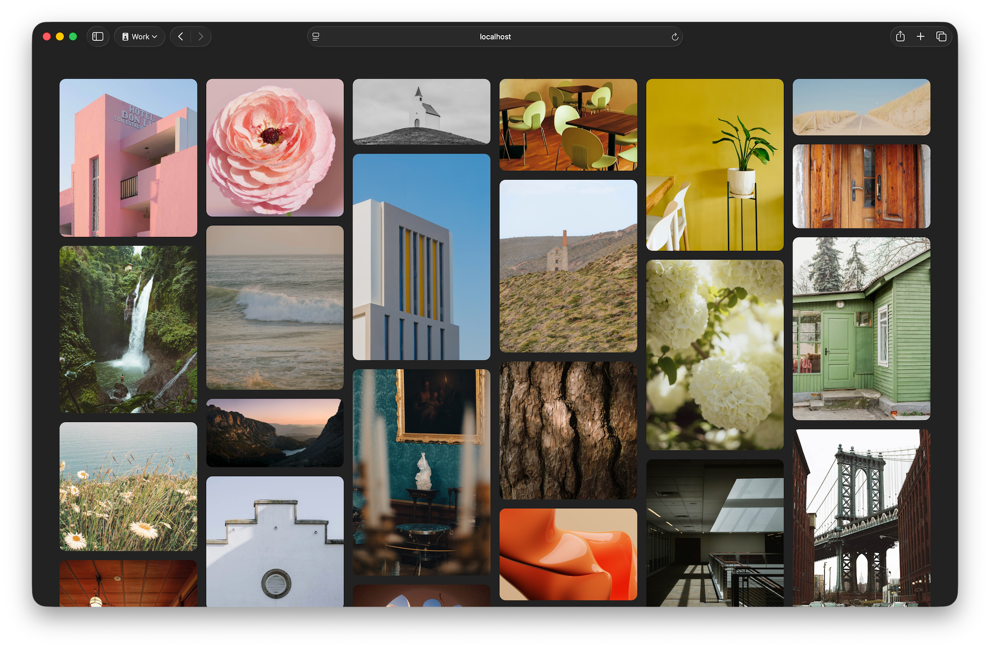 Classic masonry-style layout of photos of various aspect ratios, all the same width, aligned in six columns