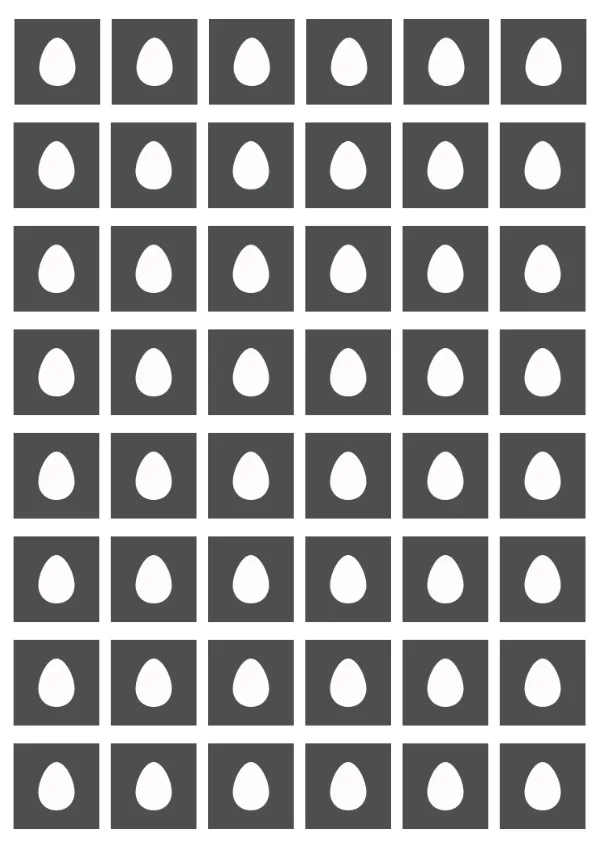 A page full of 48 dark squres with a white egg icon on them