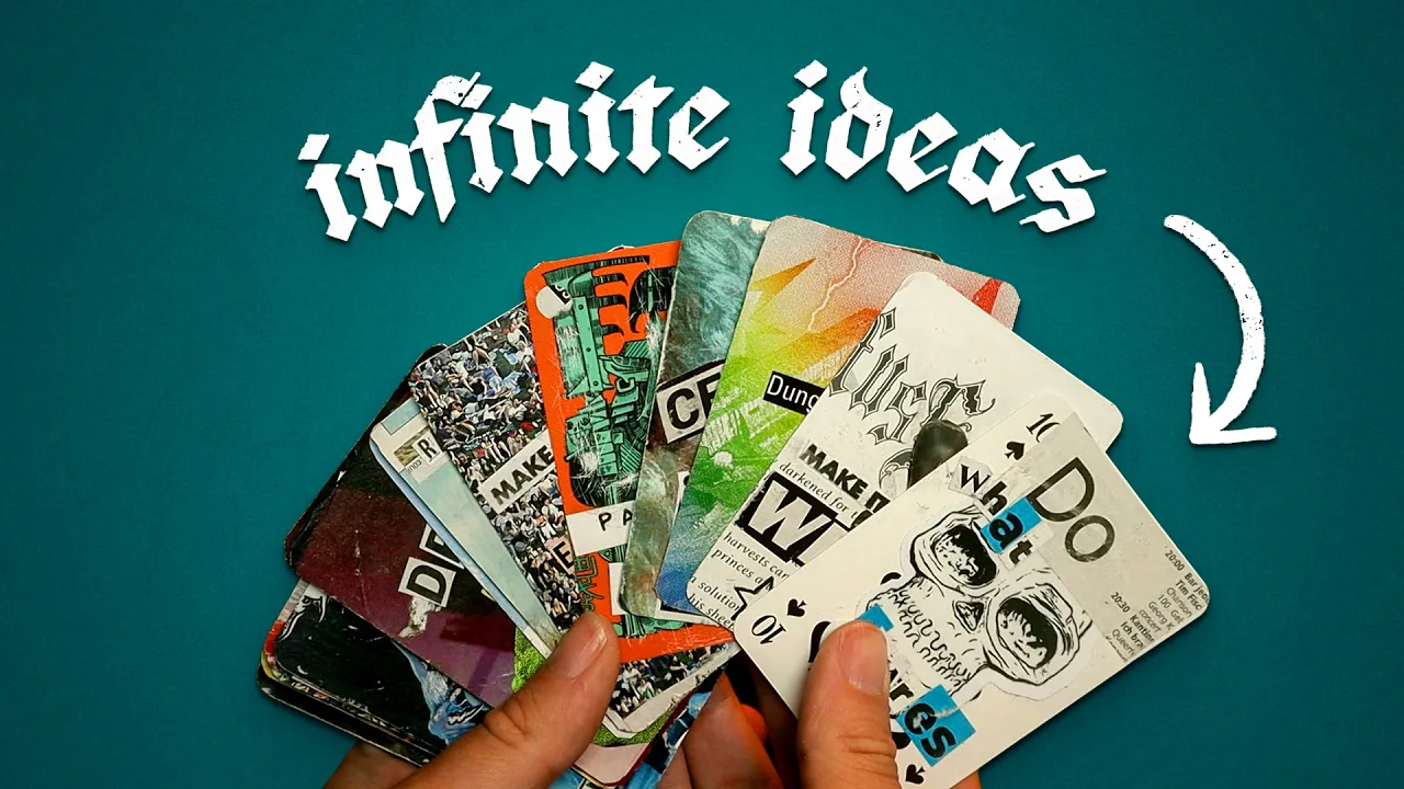 A handful of custom illustrated cards fanned out with a heading of Infinite ideas above them.
