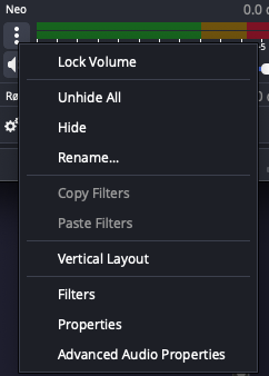 OBS audio input context menu