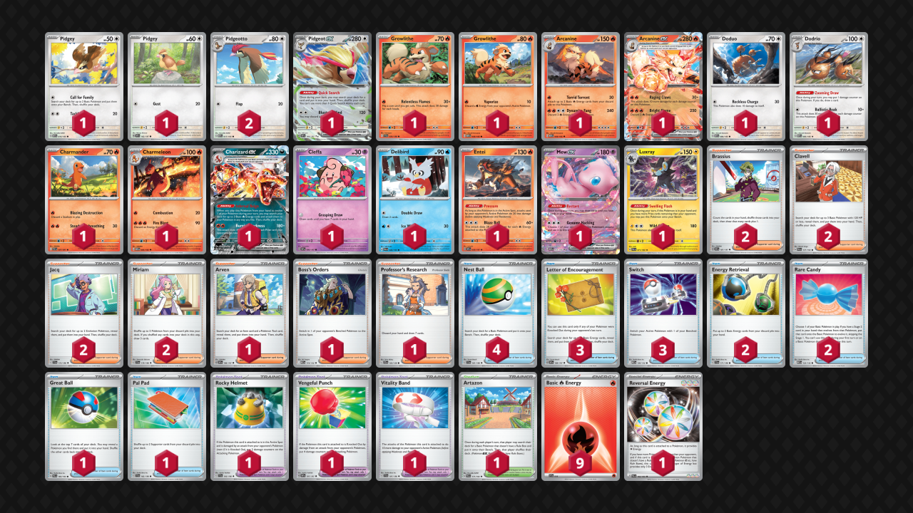 A Pokemon TCG deck, decklist below the image