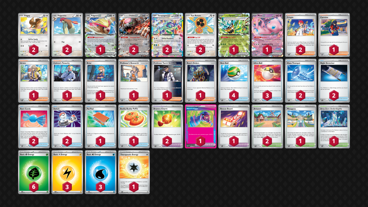A Pokemon TCG deck, decklist provided in text below