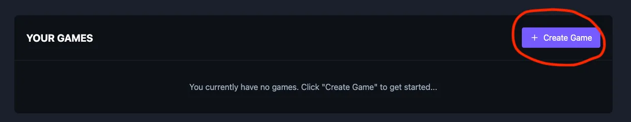 Screenshot of SpellTable lobby with + Create Game button highlighted